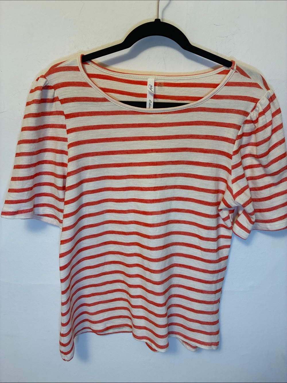 NY Collection Coral and White Striped Short-Sleeve Tee